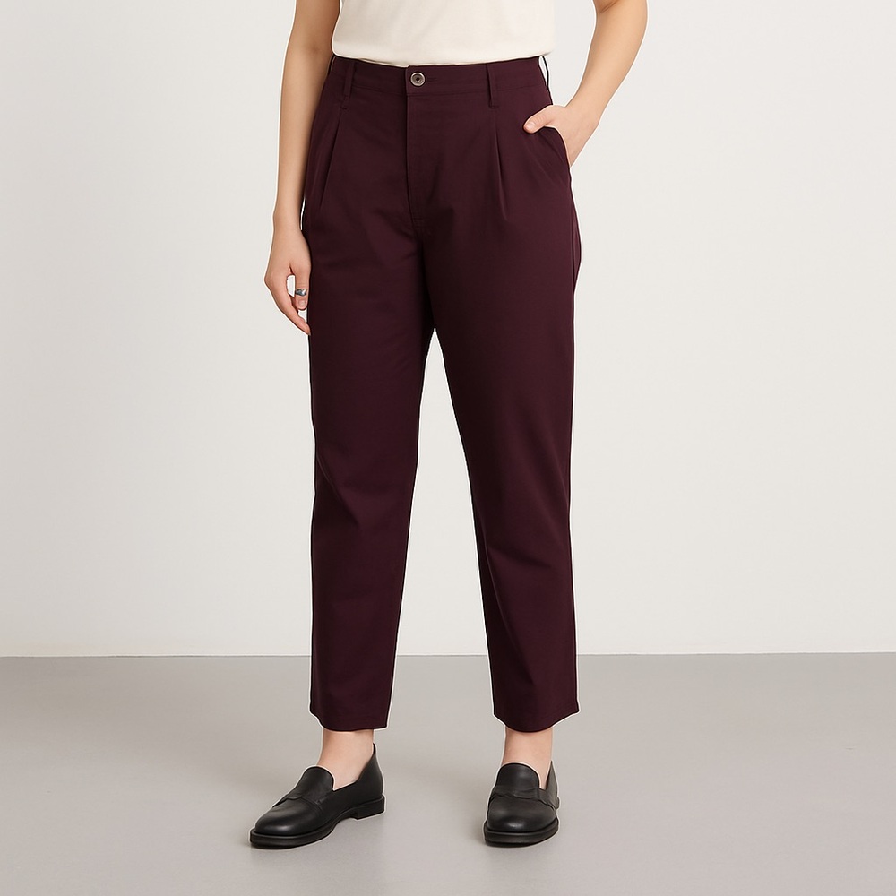 Folk Deep Plum Relaxed Tapered Pleated Pants Unisex Fit